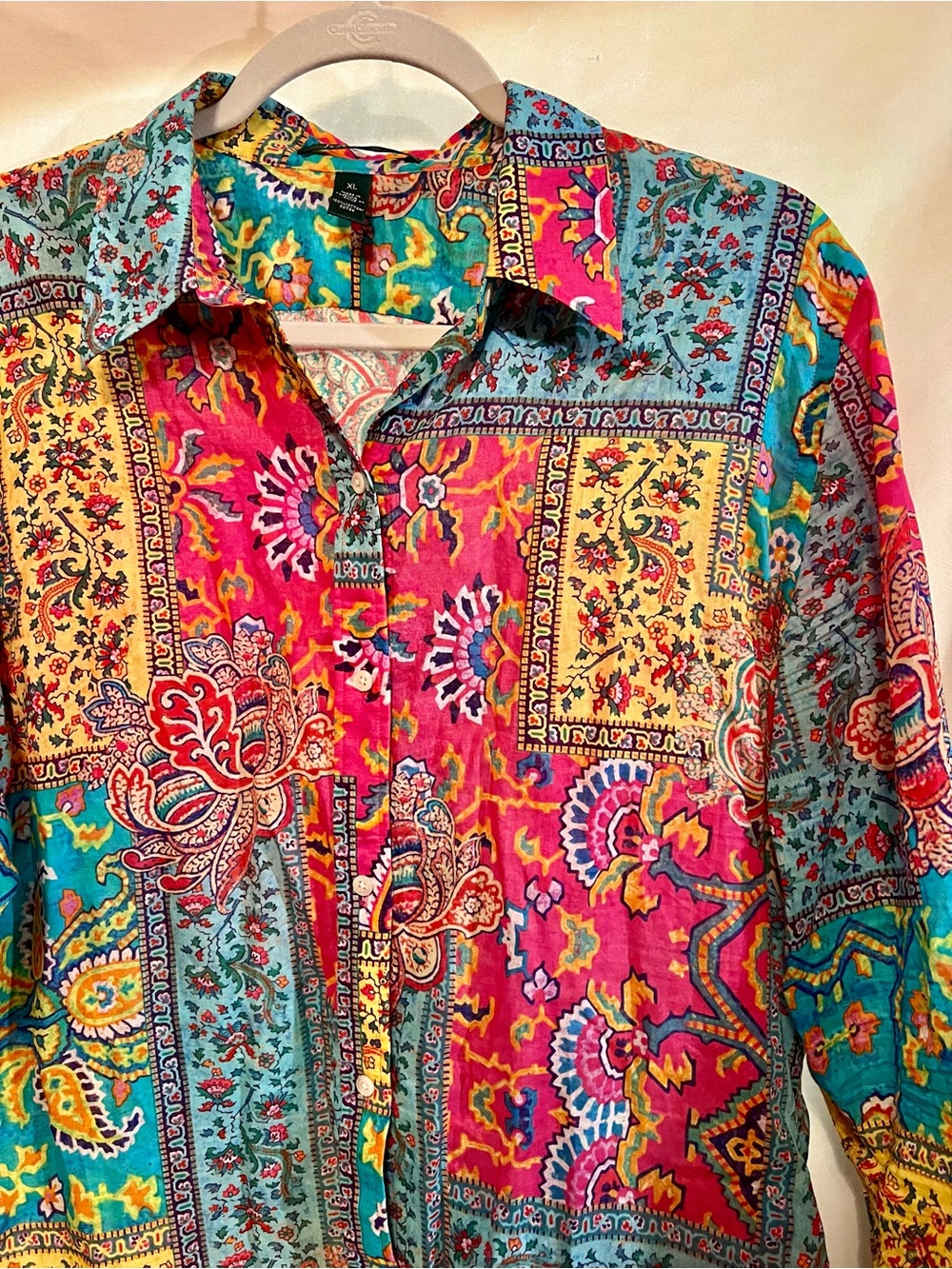 Ralph Lauren Teal & Pink Patchwork Button-Down Shirt Size XL - Picture 3 of 6